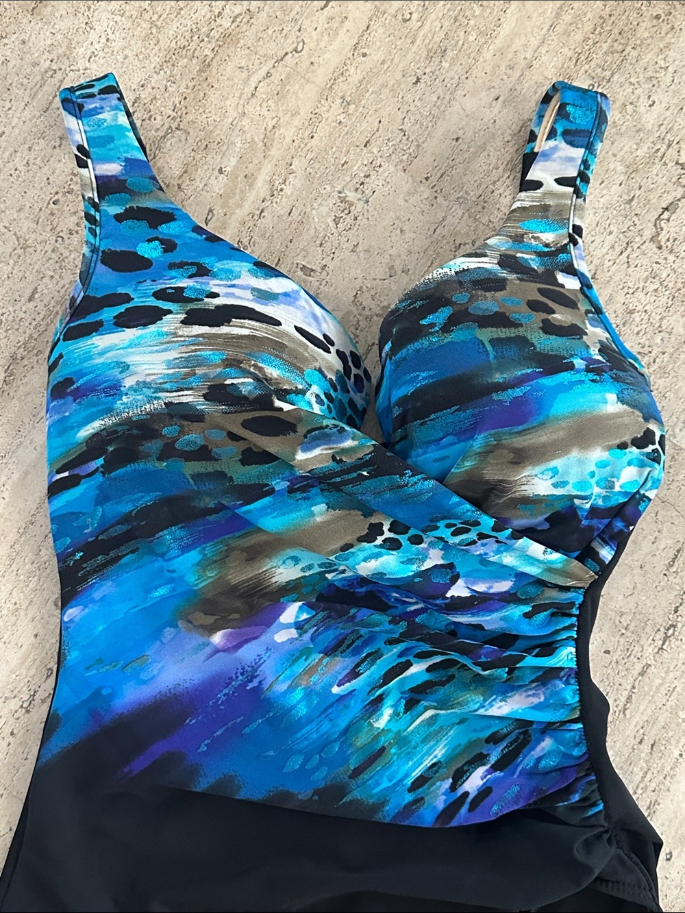 Miraclesuit Escape Underwire Abstract Ocean Print  Swimsuit Black Blue Size 12 - Picture 4 of 16